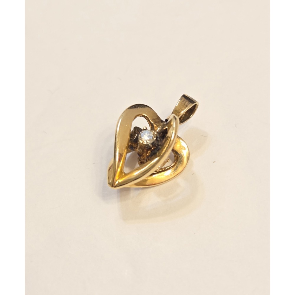 Antique 14k Yellow Gold Natural Diamond 4 Sided Heart Swivel Pendant 4 Diamond